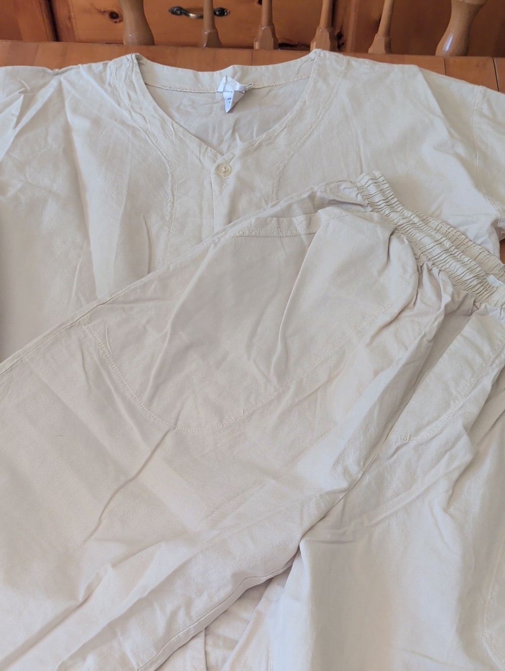 Cream Two-Piece Lounge Set - V-Neck Top & Elastic Waist Pants